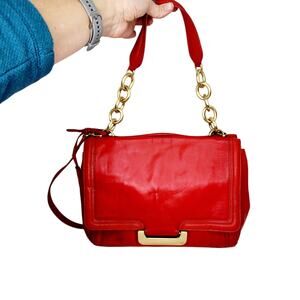 Diane Von Furstenberg DVF Red Leather Chain Strap Shoulder Bag Elevated Basic
